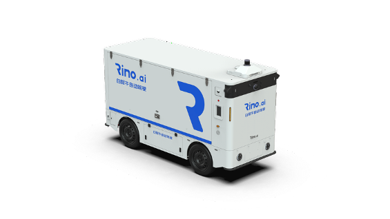 Produktbild eines autonomen Lieferfahrzeugs von Rino.ai in Automobilqualität